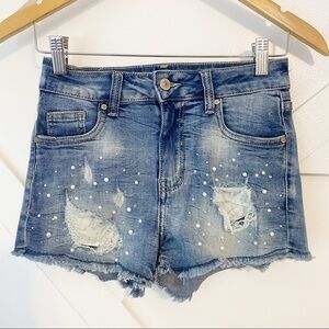 Fascinate Embellished Distressed Jean Shorts Sz 5